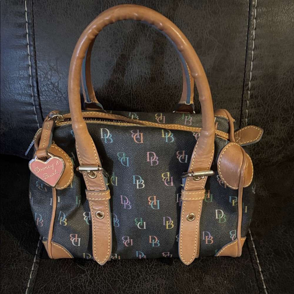 Dooney & Bourke Multicolor Rainbow Monogram Satchel Handbag Purse Handle Scarves - Picture 2 of 13